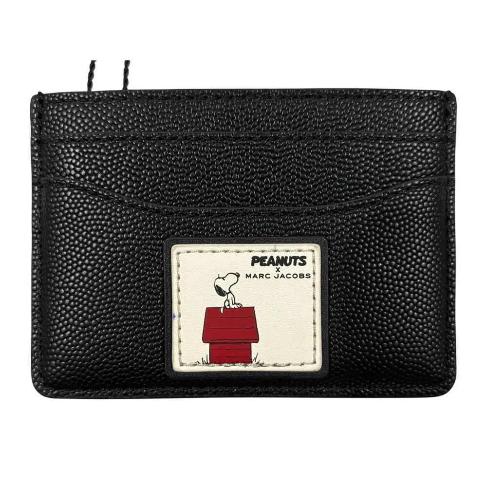 15-96(3) PEANUTS x MARC JACOBS Pebbled Leather Card Holder Black